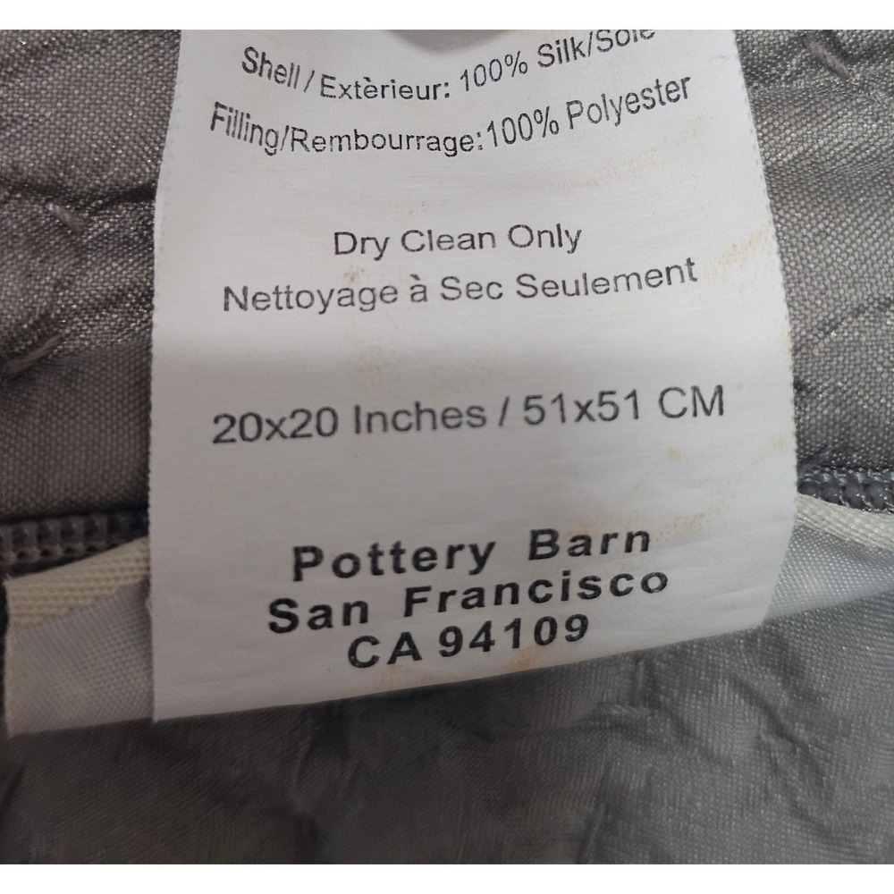 Pottery Barn 20x20" Throw Pillow Covers Set of 2 Gray Silk Quilted Pick Stitch - Picture 4 of 7